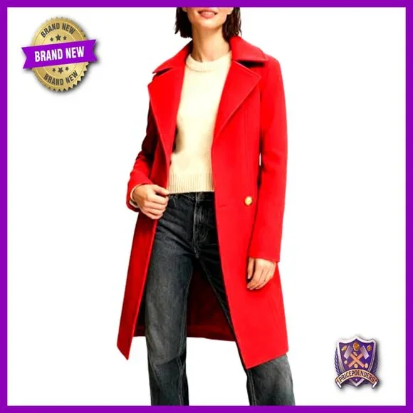 Double-Breasted Peacoat Classic Wool Overcoat Notch Lapel Slim Fit Elegant - Picture 2 of 7